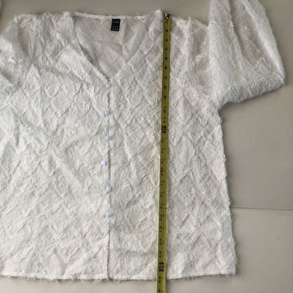 Shein Women’s Button Down Blouse Semi Sheer Ruffle Sleeve Size XL - Picture 6 of 12